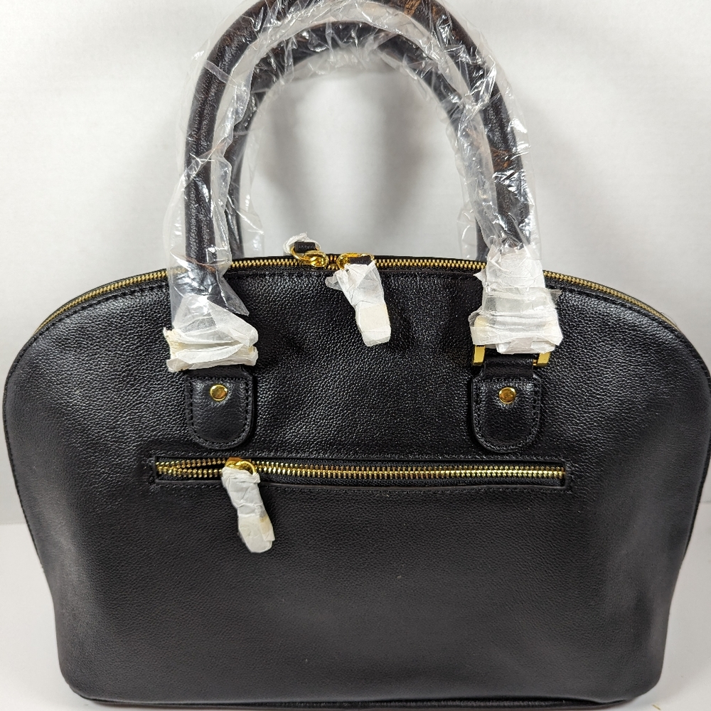 Joy & Iman black leather bag with pocket watch accessory